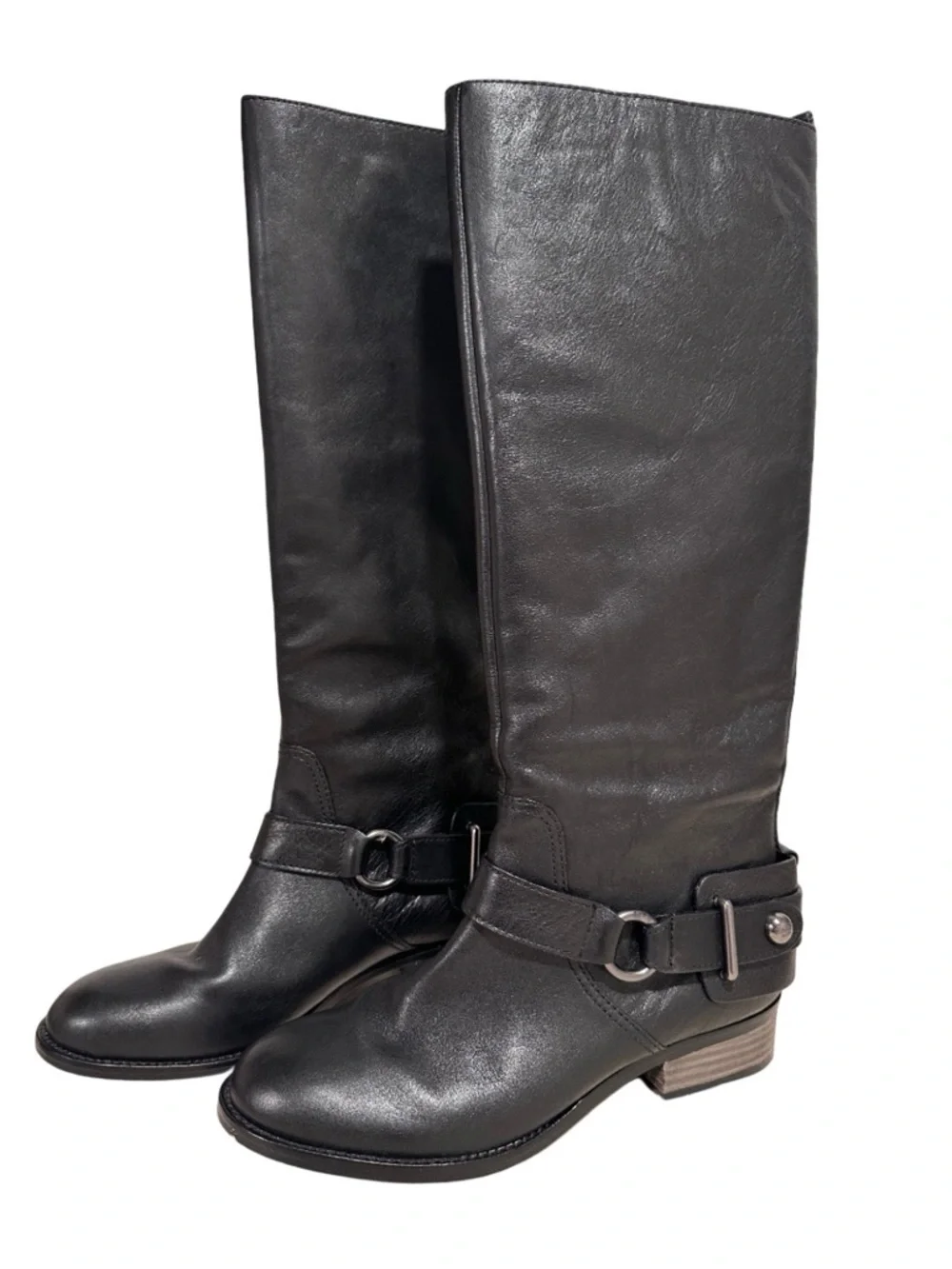 Coach Natale Black Leather Knee-High Equestrian Riding Boots Buckle Strap 7.5